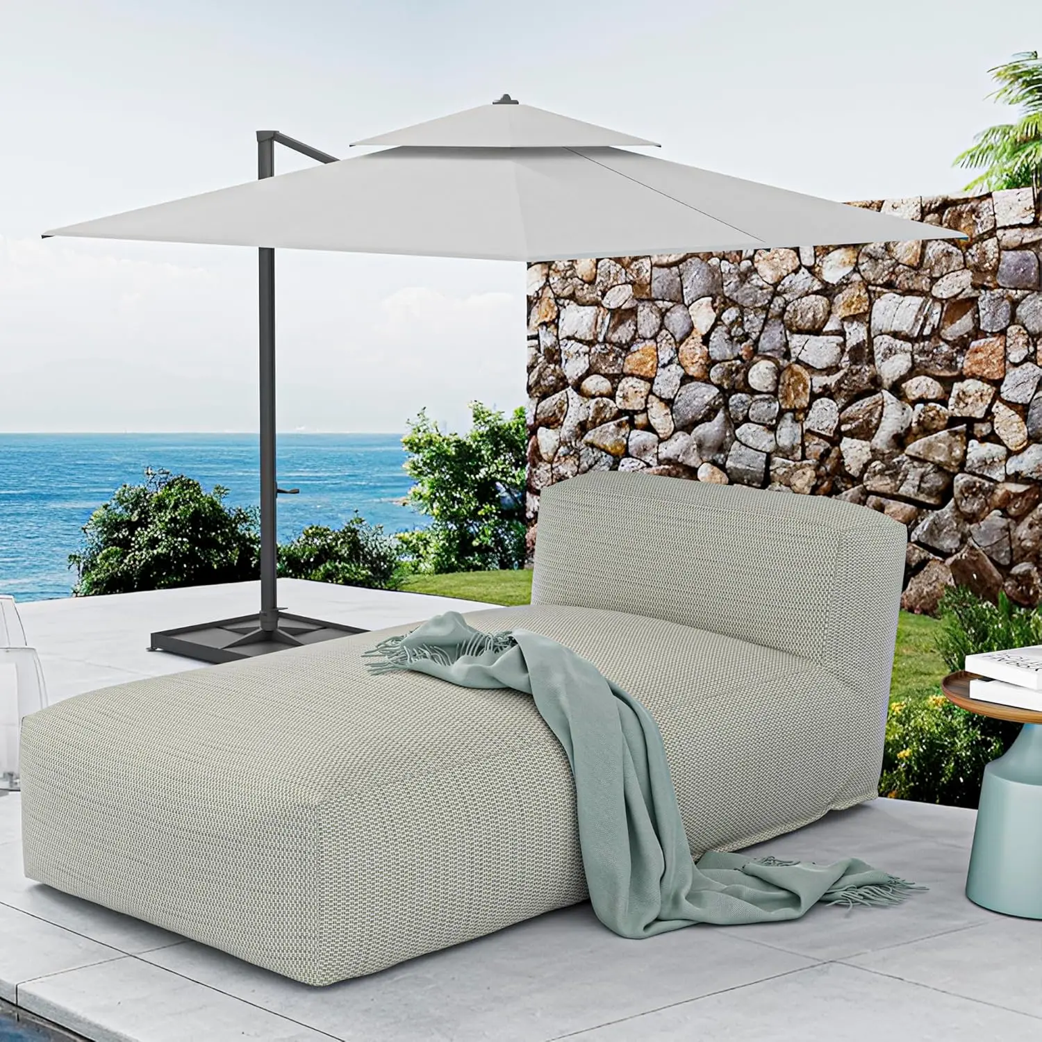 

Chaise Lounge Chair Outdoor Bed Lounger Outdoor Couch Sofa for Pool Comfy Patio Furniture Foam Filling Bean