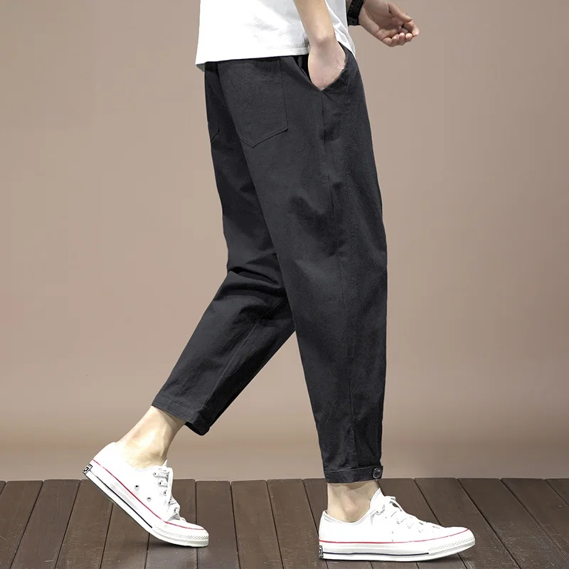 

Мужские повседневные брюки из чистого хлопка, свободные, летние, новые, универсальные, длинные, молодежные, спортивные, немнущиеся