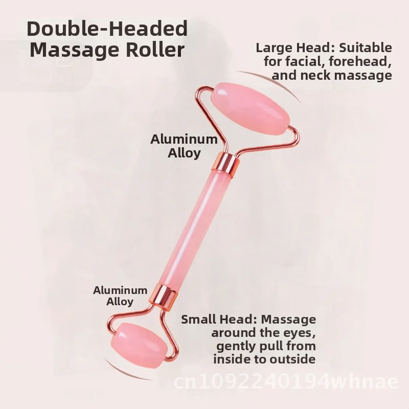 Doppelköpfiges Roller-Massagegerät-Set aus Rosenquarz, Gesichtsschönheitsbrett, manueller Stick für Gesichtsformung und Abnehmen, Rosa, Grün, Schwarz