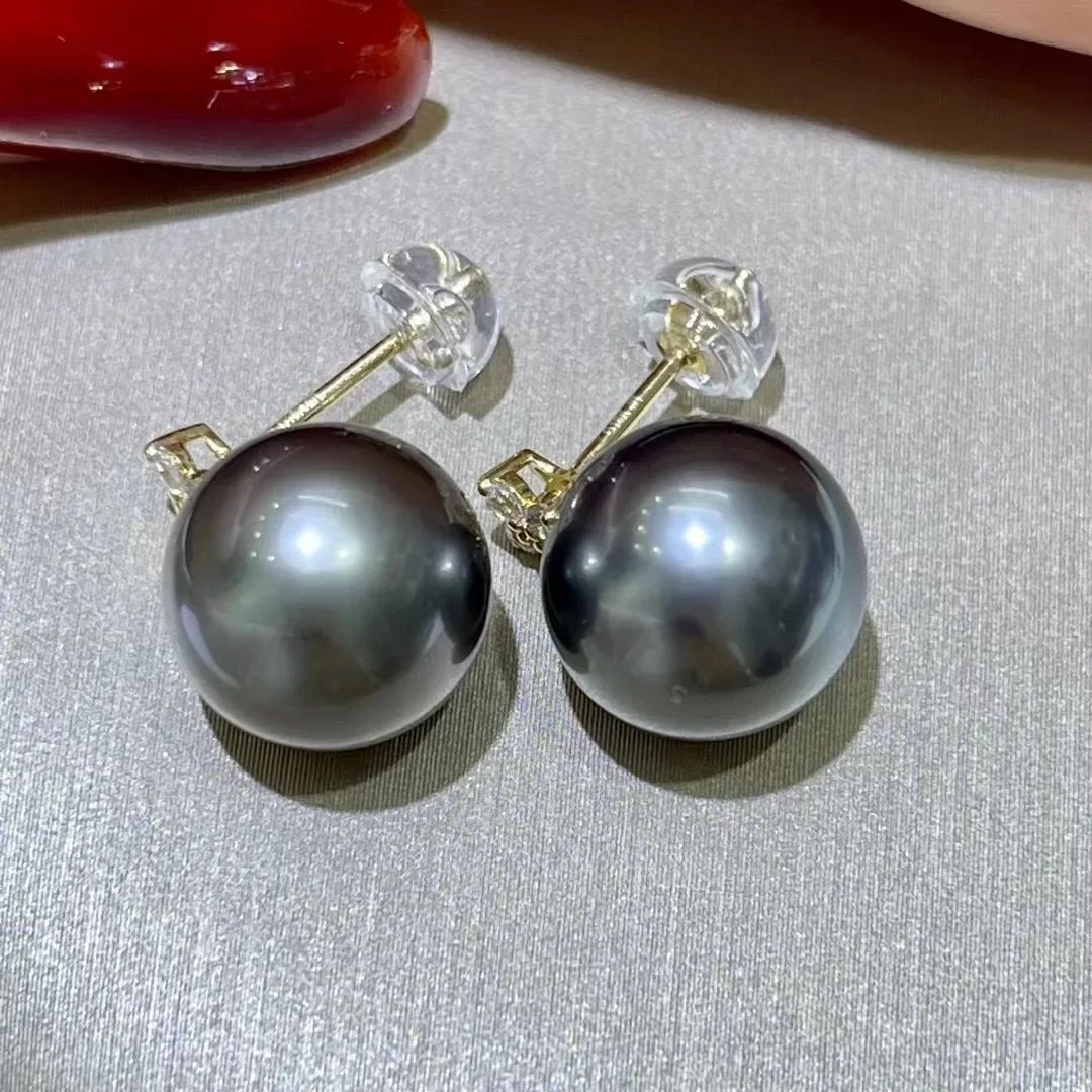 Seawater Tahitian Pearl Stud Earrings Pendant Set Nearly Round And Flawless Women's Light Luxury Fashion Temperament Jewelry