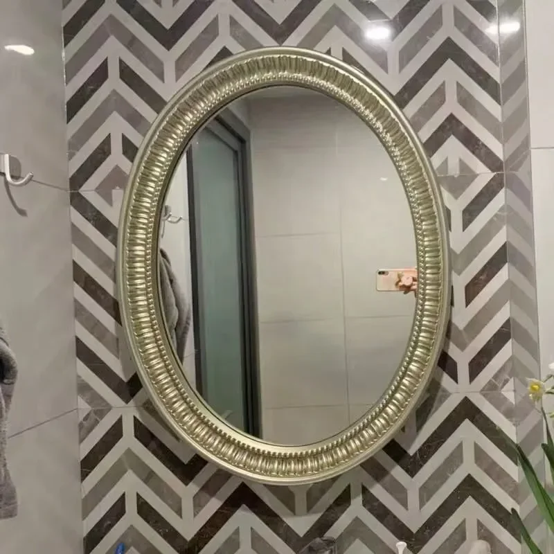 French Oval Wall Mounted Bathroom Mirror Smart LED Makeup Mirror for Home Bedroom Dressing Area Modern Decorative Vanity