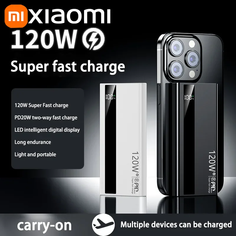 Xiaomi 200000mAh Power Bank 120W Fast Charging High Capacity Portable Battery Charger Moblie Powerbank For iPhone Samsung Huawei