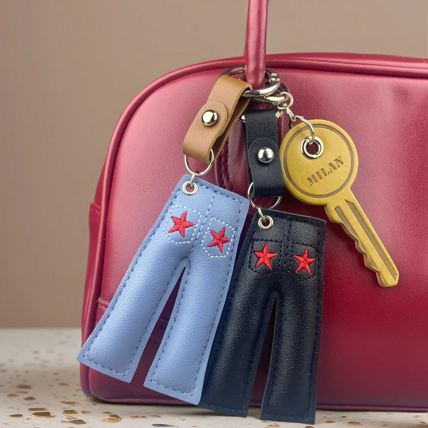 Key Vest Pant Leather Bag Charm, Mini Cute Clothing Keychain, Street/Y2k/Boho Style, Stylish Clothing Purse Accessory