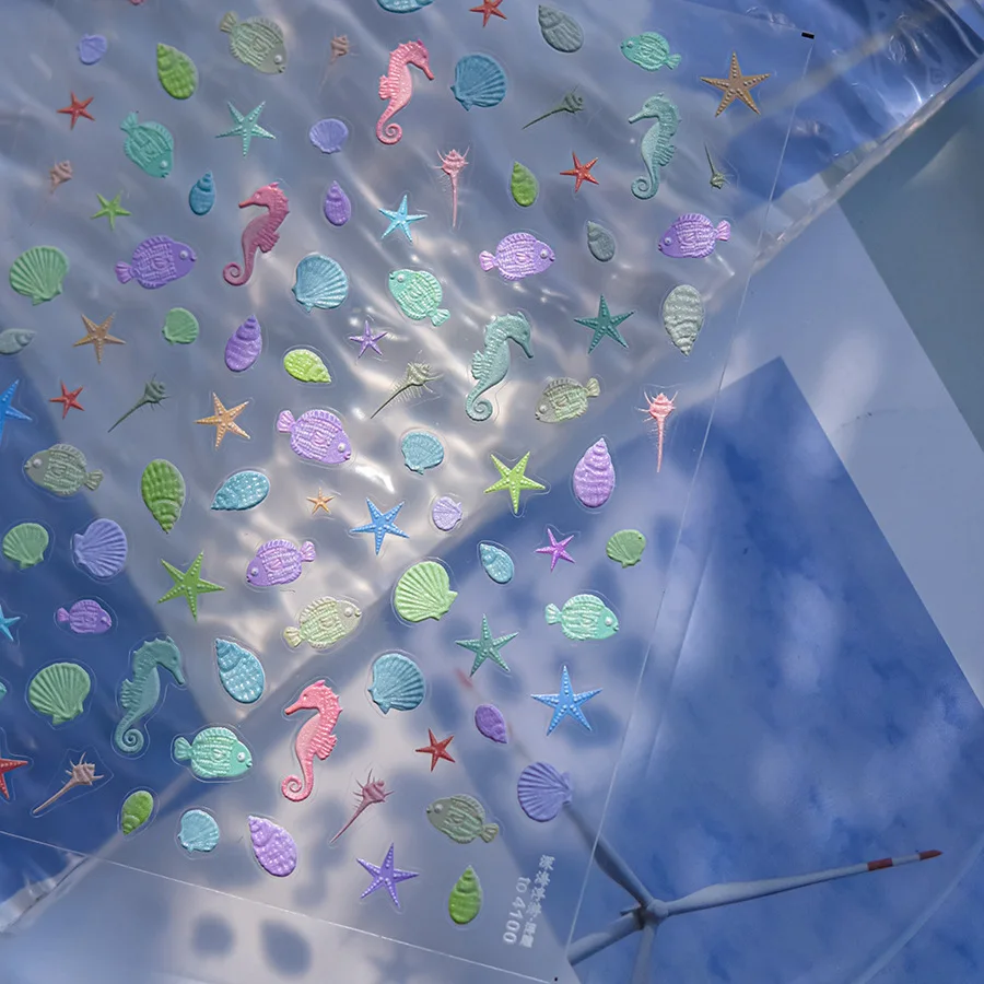 الكرتون قنديل البحر فقاعات الماء قذيفة نجم البحر قنديل البحر فرس البحر السباحة خواتم قوس قزح لطيف 5D مسمار الفن ملصق مانيكير مائي