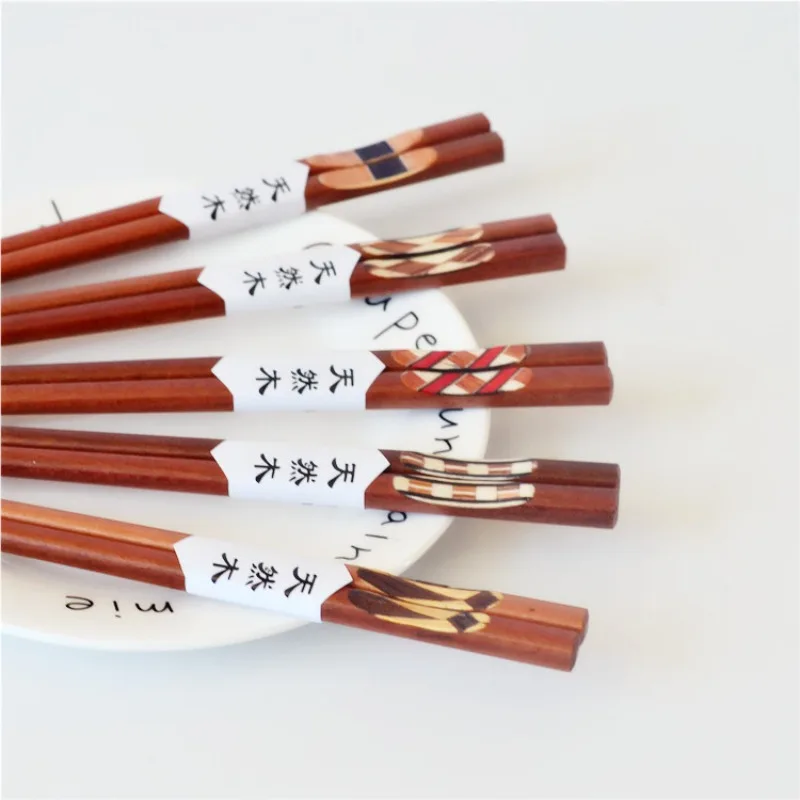 Korean Creative Red Sandalwood Apply Colored Strips Pointed Chopsticks Eco-friendly Solid Wood Tableware Household Kitchenware
