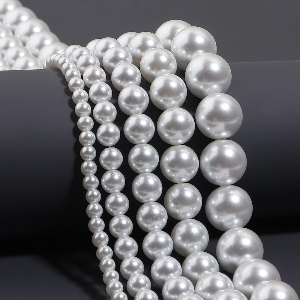 32-95pcs 4/6/8/10/12mm White Glass Beads Imitation Pearls Round Loose Beads for Jewelry Making DIY Bracelet Necklace Accessorie