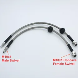 Manguera de freno hidráulico Universal trenzada, accesorio de acero inoxidable métrico M10x1 hembra Conc giratorio + macho Conv M10 AN3, línea de aceite de embrague, 1 par