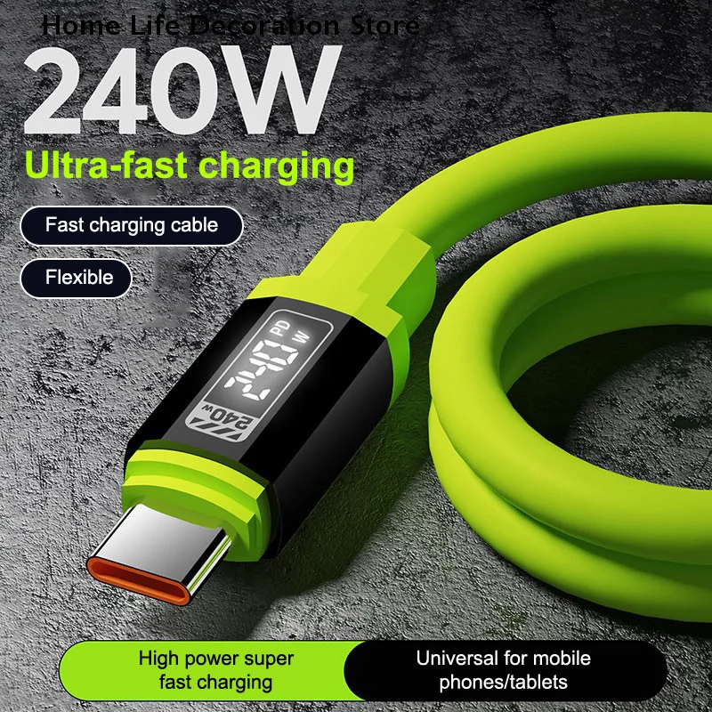 1 m/2 m 240 W Schnelllade-USB-Typ-C-auf-Typ-C-Kabel mit Echtzeit-Leistungsanzeige für Huawei, für Xiaomi, für Samsung, OPPO, VIVO