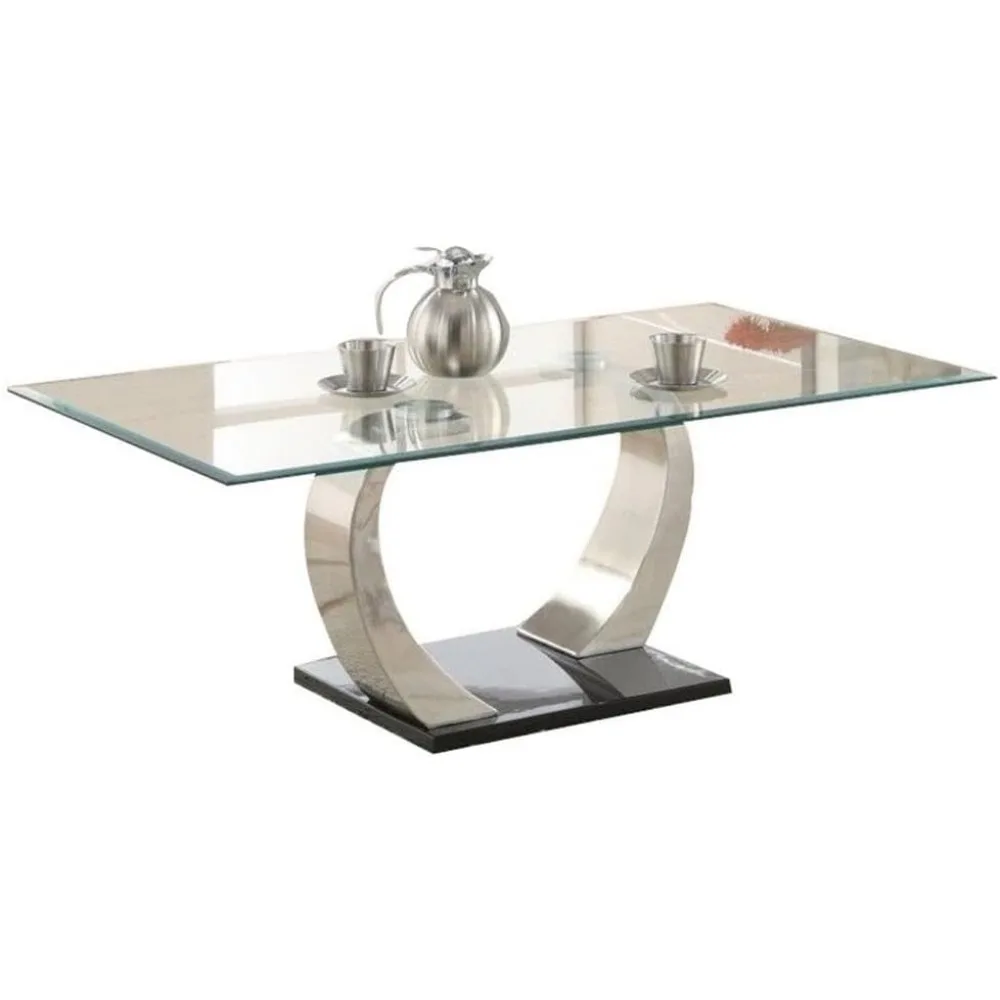 Mesa de centro retangular prateada e transparente, mesa de centro