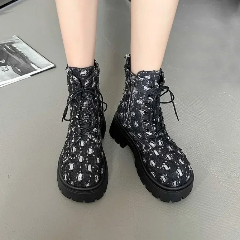 

Hot Selling New Women's Boots Lace-up High Heel Shoes for Women Round Toe Square Heel Modern Boots Outdoor Dress Platform Boots
