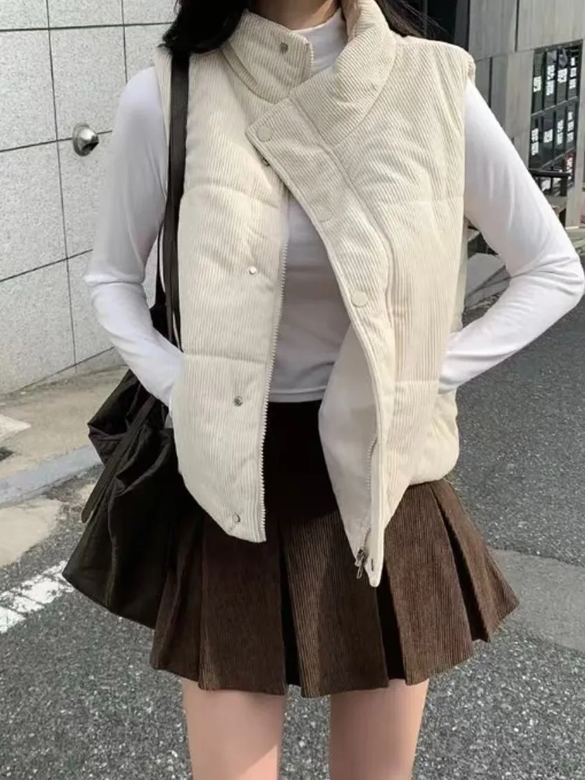 

Korean Sle Corduroy Cotton Vest Women's ort Loose Faion Winter Stand Collar Jaet Coat Trendy Outerwear