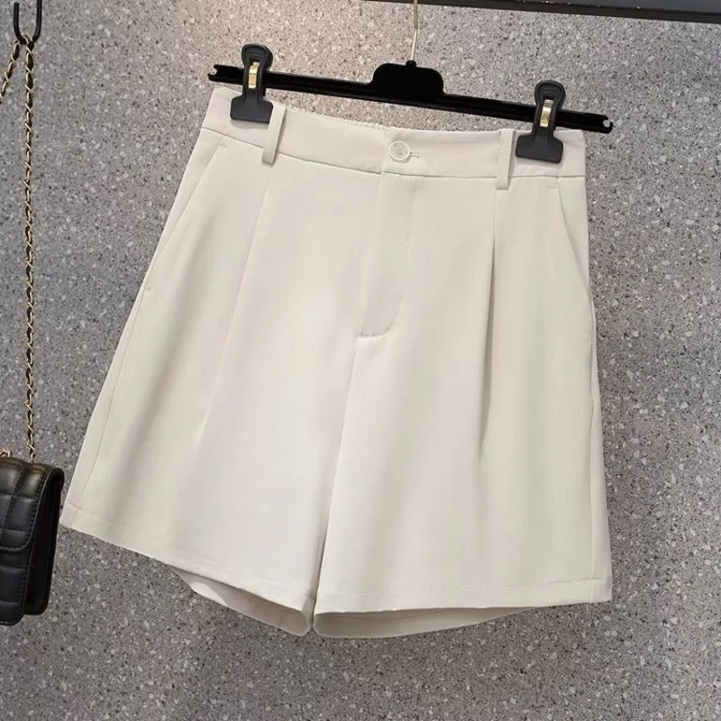 กางเกงขาสั้นเอวสูงทรงเอ สีพื้น สไตล์เกาหลี สำหรับผู้หญิง ใส่สบาย แฟชั่นลำลอง ใส่ได้หลายโอกาส ทรงขากว้าง เหมาะกับฤดูร้อน