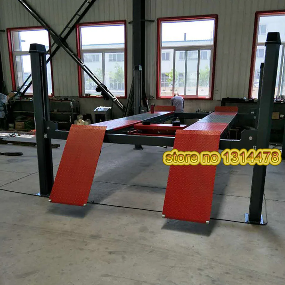 5 Tons Four Post Car Lift With Function Alignment Second Hydraulic Jack Total Length 5500mm