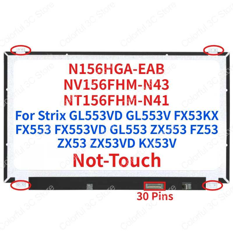 15.6Laptop LCD Screen NV156FHM-N43 N156HGA-EAB NT156FHM-N41 For Strix GL553VD FX53KX FX553 GL553 ZX553 FZ53 Display Matrix Panel