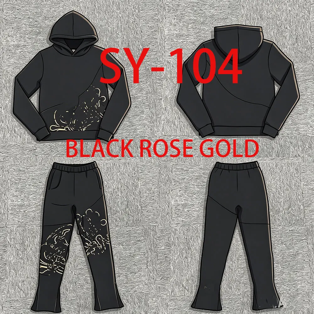 

SY-104 Jogging Streetwear Hoodies Trousers Set Tracksuit Men Clothing Y2k Cotton Sweatshirts Tops Pants Mens Clothes Black