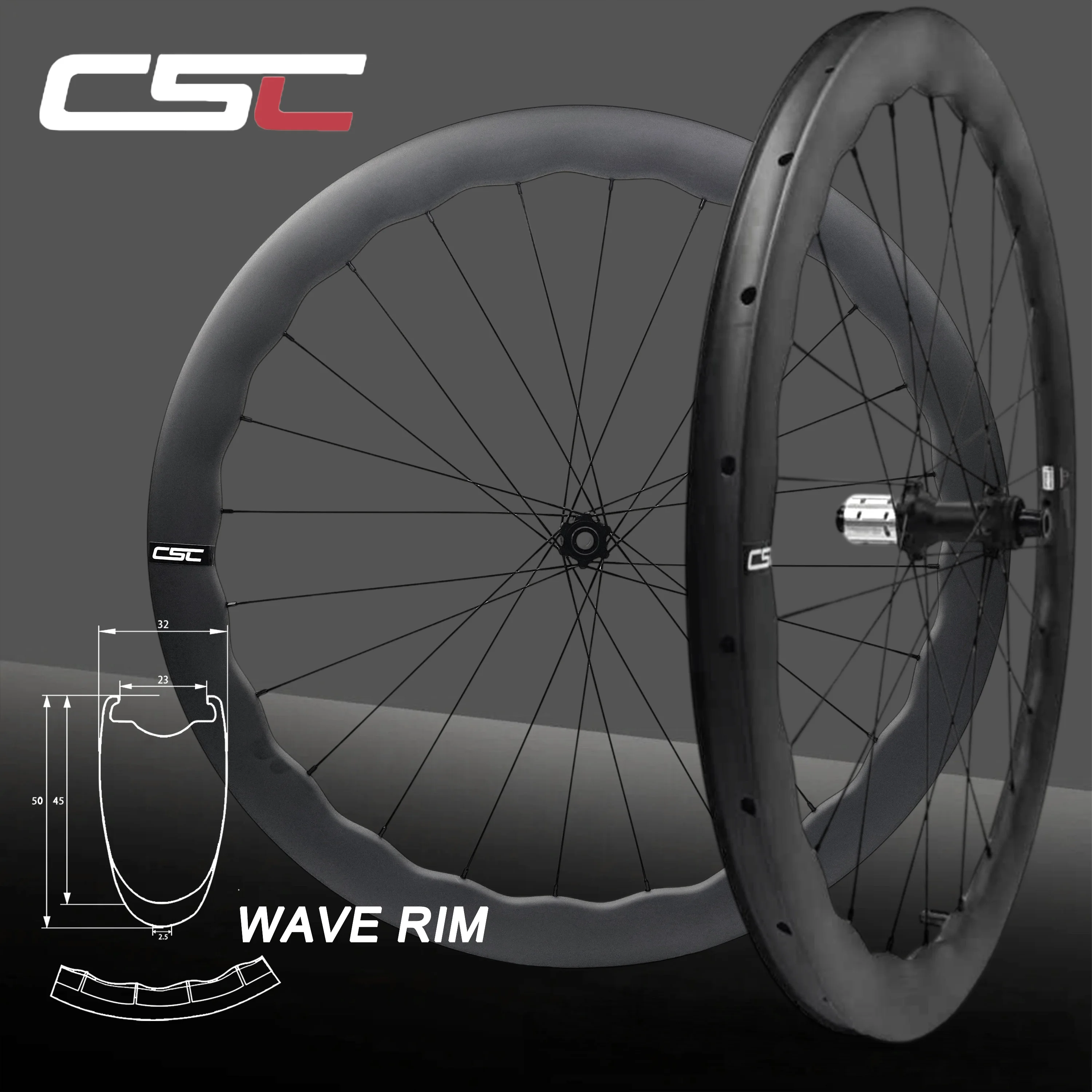CSC Wave Disc 1350g 700C カーボンホイールセット ロードバイク 32mm