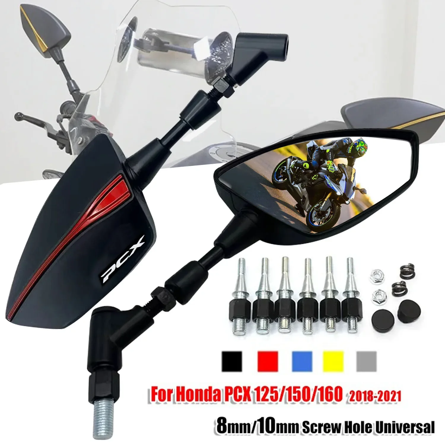 

For Honda PCX125 PCX150 PCX160 PCX 125 150 160 2018 - 2021 8/10mm Universal Adjustabale Rearview Rear View Mirrors Side Mirror