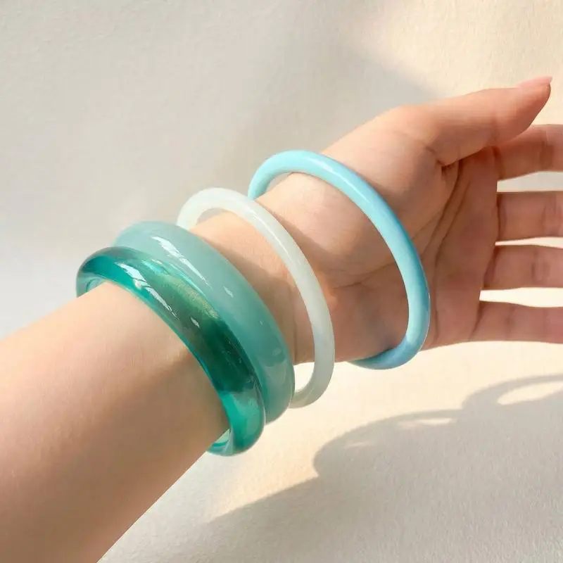 4Pcs/Set Bohemia Blue Translucent Acrylic Resin Bracelet Beach Vacation Bangle