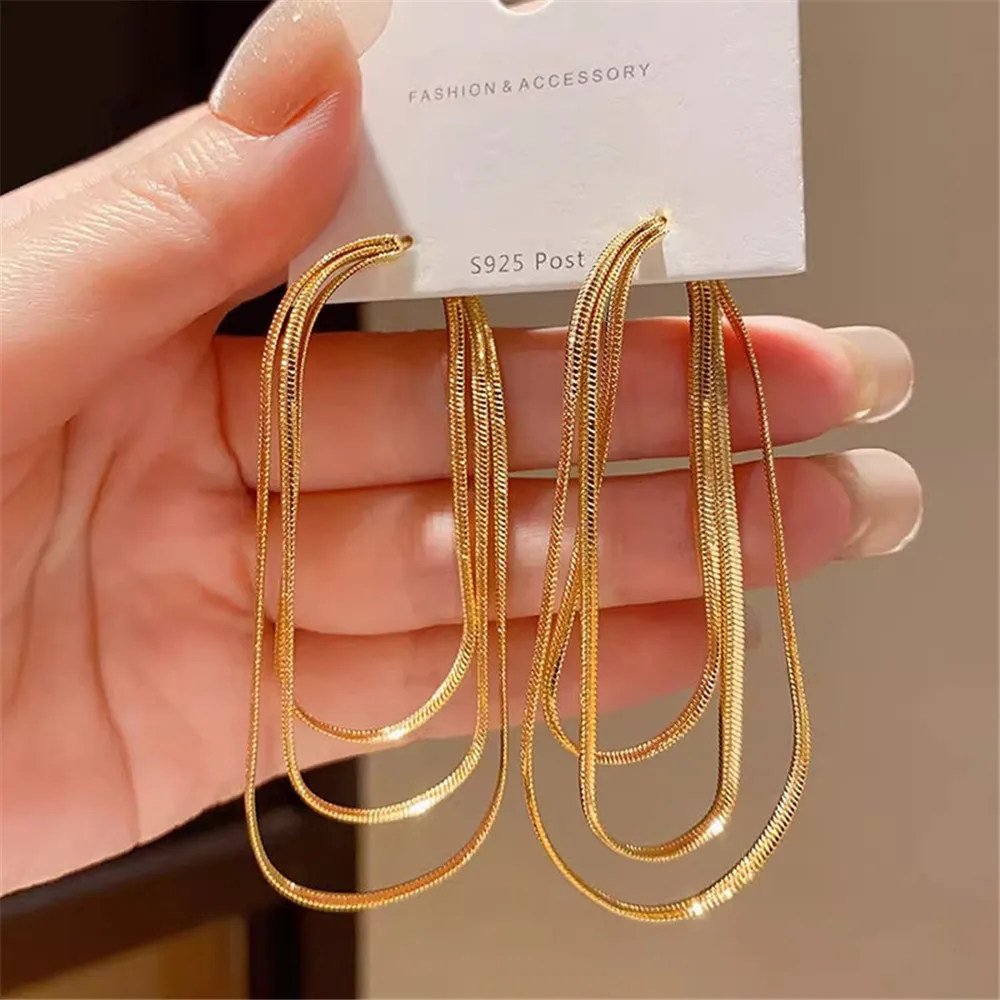 여성용 다층 체인 뒷걸이형 귀걸이, 슬림하고 고급스러움, 니치 디자인, 심플한 패션, 금도금 및 실버
