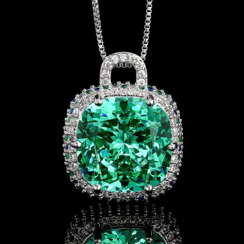 

Green Cushion Cut Gemstone Jewelry Adjustable Ring Pendant Necklace with Colorful Accents Vintage Women's Party Wedding Jewelry
