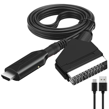 SCART to HDMI コンバーター ケーブル付き、Scart 入力 HDMI 出力 HD 720P/1080P スイッチ ビデオ オーディオ コンバーター アダプター HDTV DVD 用