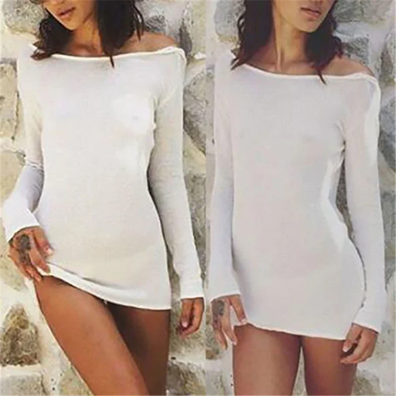 Women's Sexy Dress Solid Color Round Neck Long Sleeve Backless Hip Dress Slim-Fit Summer Short Dresses for Party Clubwear Y2k