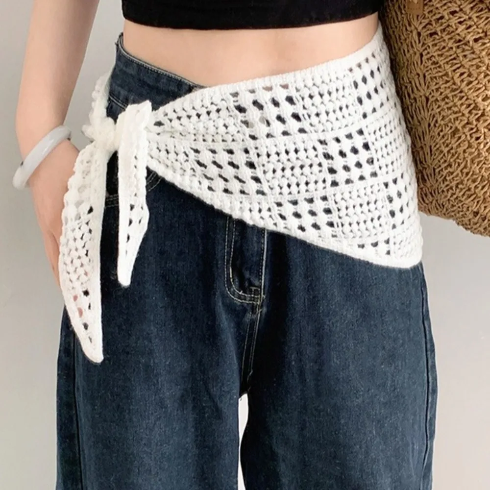 Elegante sciarpa a triangolo lavorata a maglia cava Y2k Balletcore grembiule avvolgente cinghie per cravatta scialle sciarpa per fianchi donna