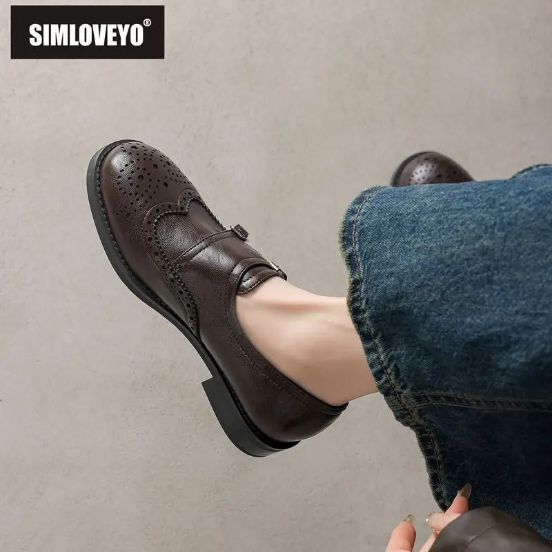 

Брендовые женские туфли без каблука SIMLOVEYO, лоферы с круглым носком, дышащая повседневная обувь с пряжками, большие размеры 41, 42, 43, осень