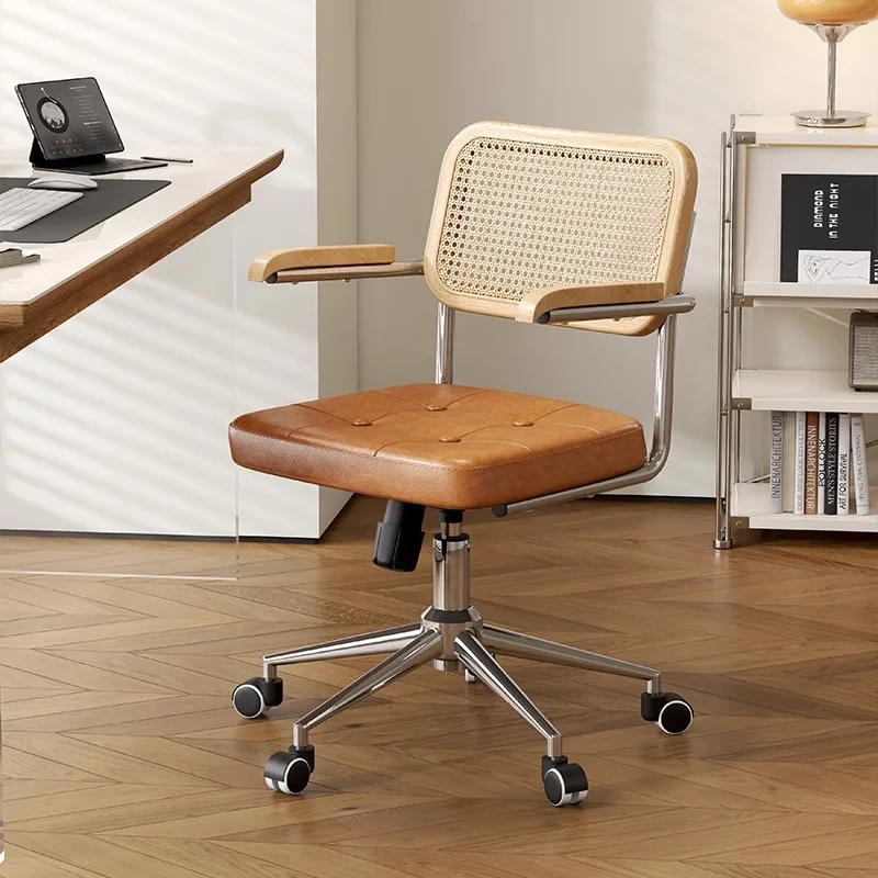 

Computer Chair Retro Rotating Comfortable Study Desk Breathable Armrest Rattan Chair Office Furniture