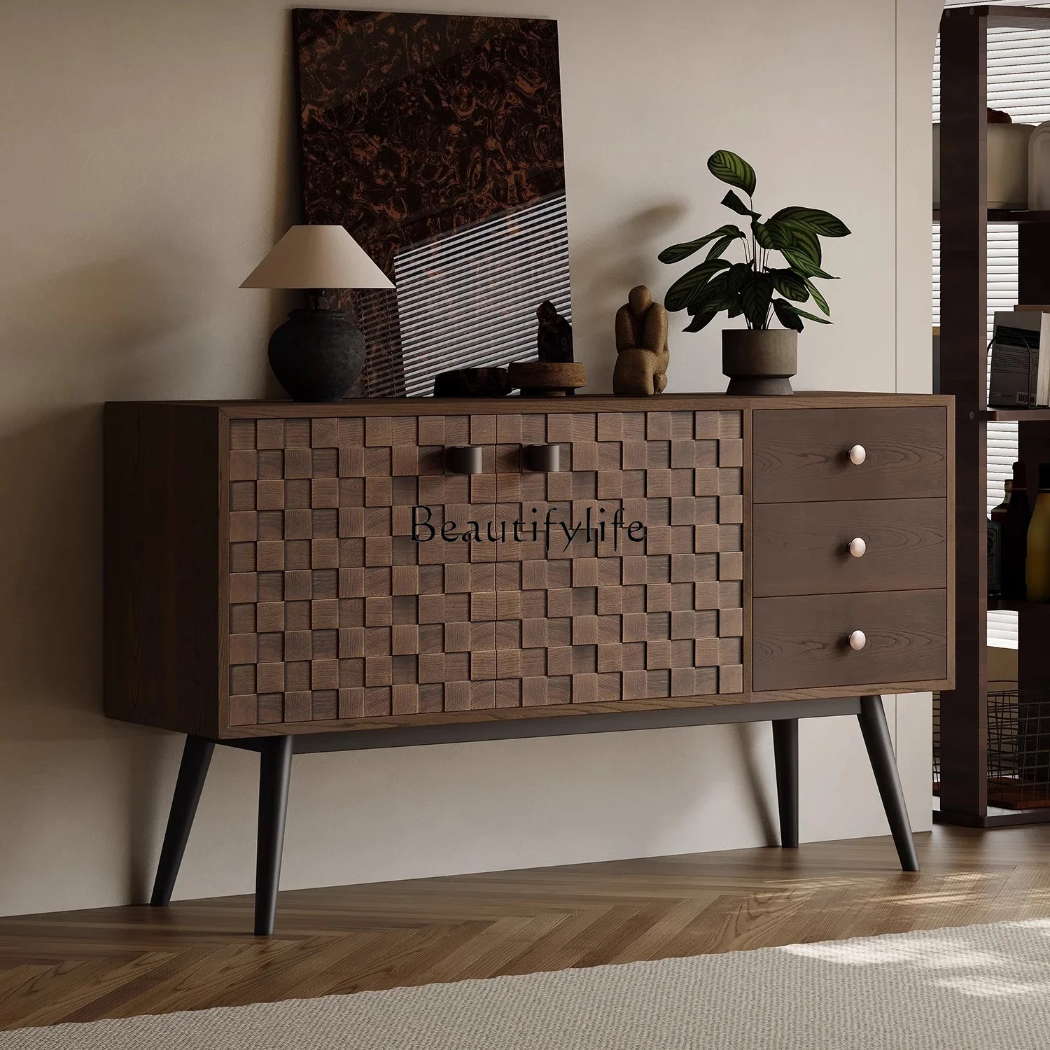 

LJYMedieval solid wood bucket cabinet against the wall storage living room home Nordic dining side cabinet
