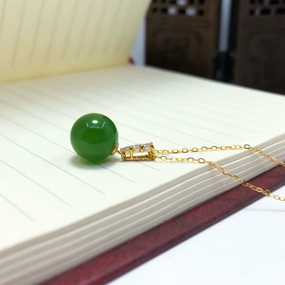 SHILOVEM 18k YELLOW gold Natural green Jasper pendant none  necklace fine Jewelry women wedding new gift  yzz1010689by