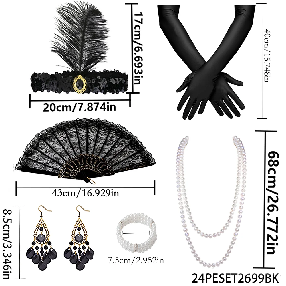 PESENAR 1920s 6-Piece Accessory Set: Vintage Roaring Twenties Ensemble for Parties, Retro Events & Nostalgic Costumes