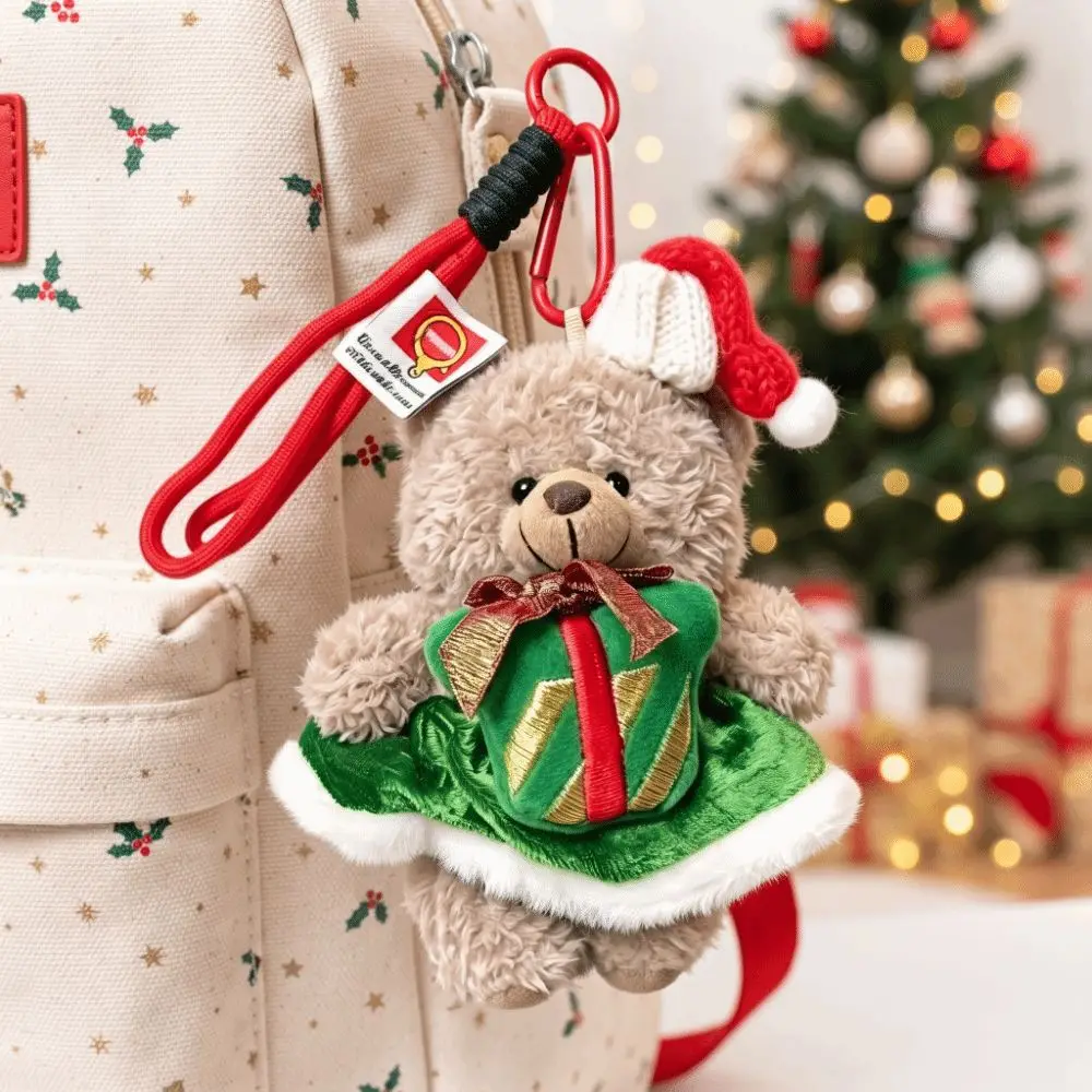 Soft Plush Christmas Bear Keychain Santa Hat Lightweight Plush Toy Pendant Mini Size Vibrant Colors Xmas Bag Charm