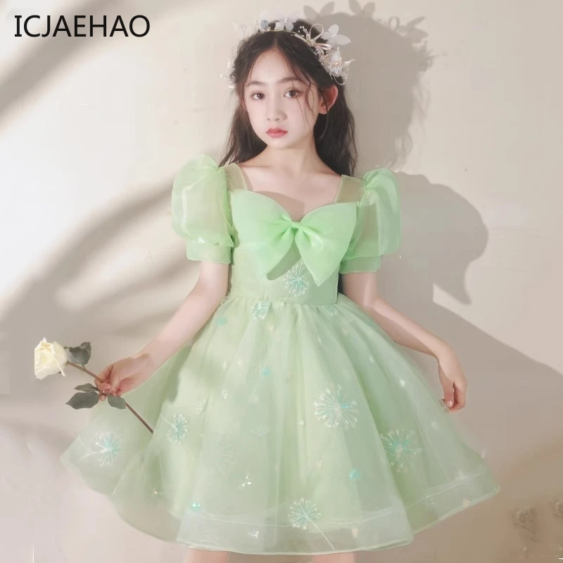 Kids Bridemaid Wedding Birthday Baptism Party Matching Baby Girl Flower Dress with Bow Children Ball Gowns Elegant Frocks 2024