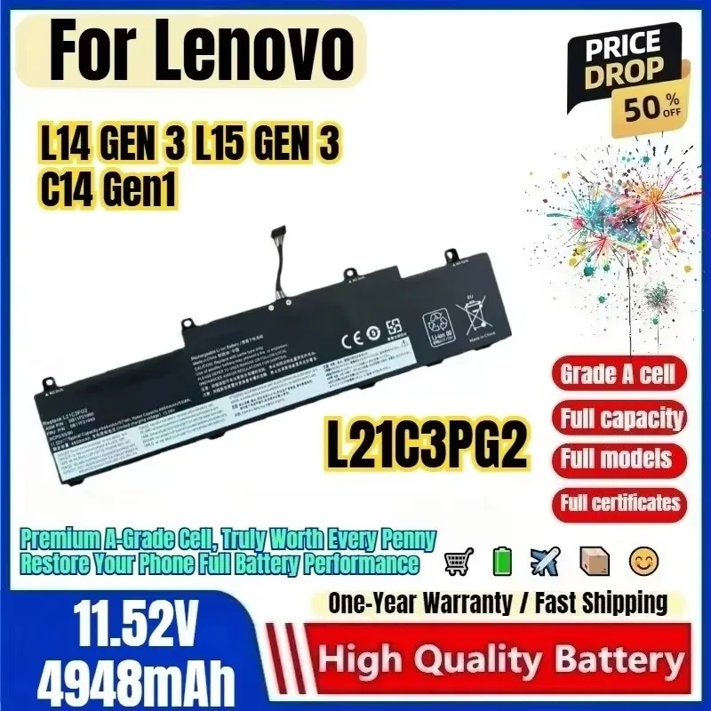 L21C3PG2 for Lenovo L14 GEN 3 L15 GEN 3 C14 Gen1 Laptop Battery 0 Cycle High Capacity Battery Replacement Bateria Grade A Cell