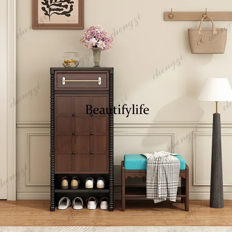 M138  Shoe Cabinet Vintage Wooden Shoemaker Bench Display Shoe Rack Hall Entrance House Shelf Living Room Furniture