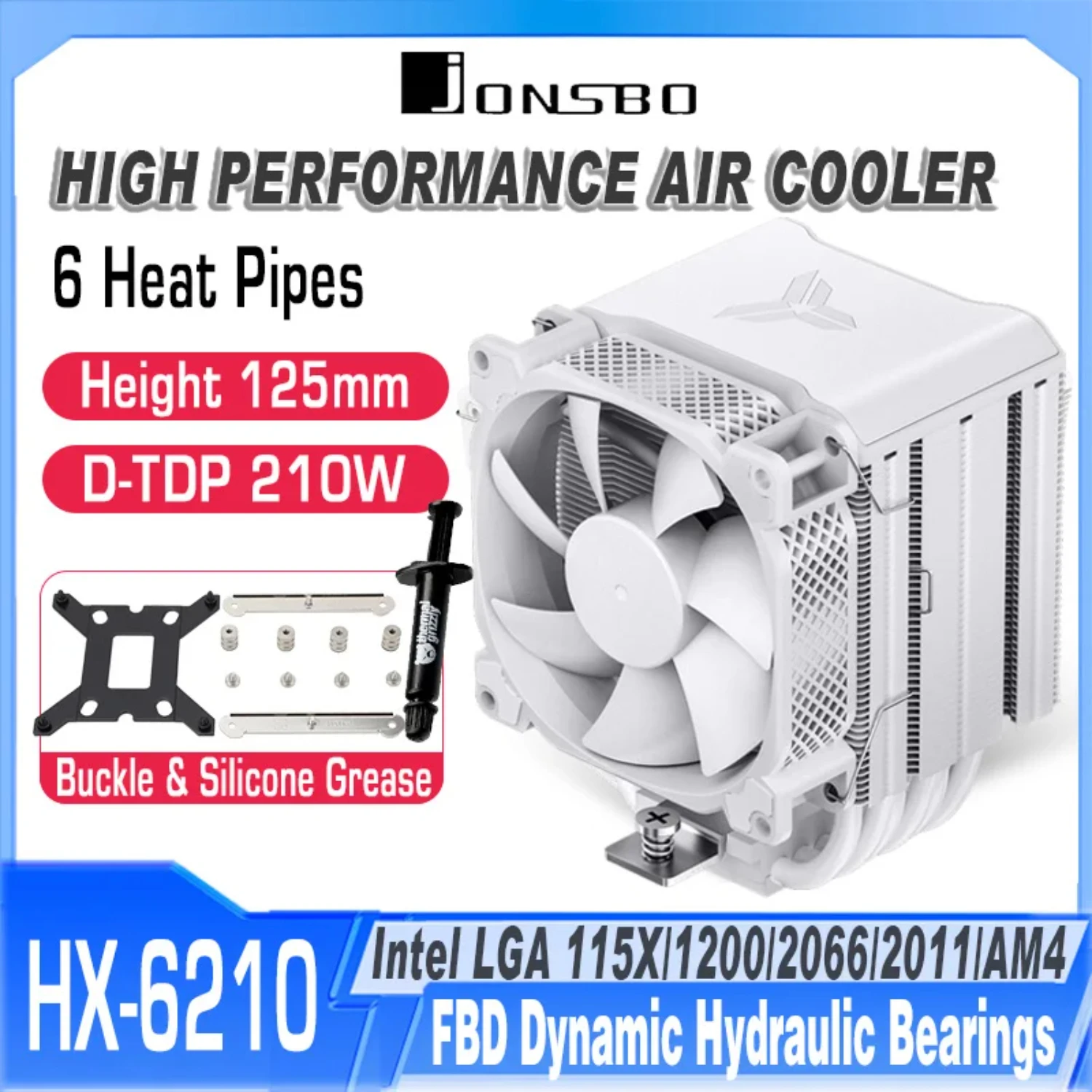 

HX6210 6 Heat Pipes Air-cooled Radiator 90mm PWM Tower Cooled Fan For LGA115x 1700 1200 2011 2066 AM4 CPU Cooler