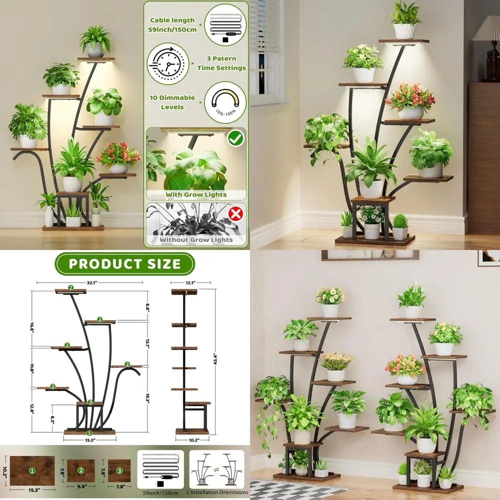 

Подставка для растений для дома с фитолампами - 7-ярусная подставка для комнатных растений высотой 43 дюйма с подсветкой