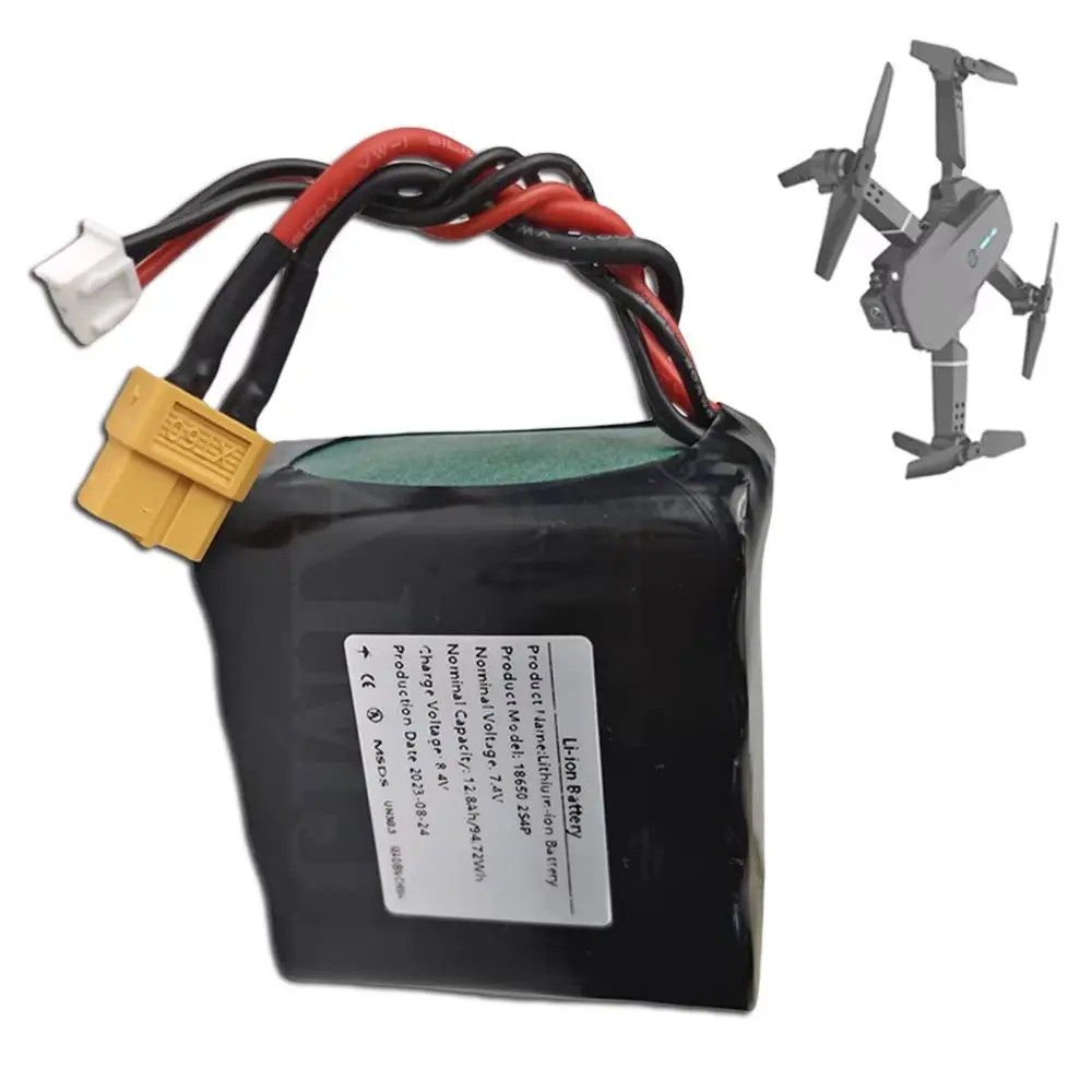 

12.8Ah High Capacity 2S4P 7.4V UAV Rechargeable Battery for RC Airplane Drone Quadrotor with XH2.54-3P XT60 Connector Universal
