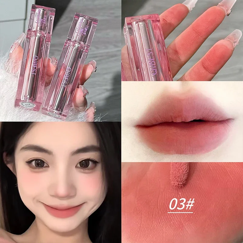 QIBEST Velluto Opaco Fango per labbra Impermeabile Lucidalabbra a lunga durata Tazza antiaderente Trucco Marrone Rosso Tinta per labbra Macchia Cosmetici coreani