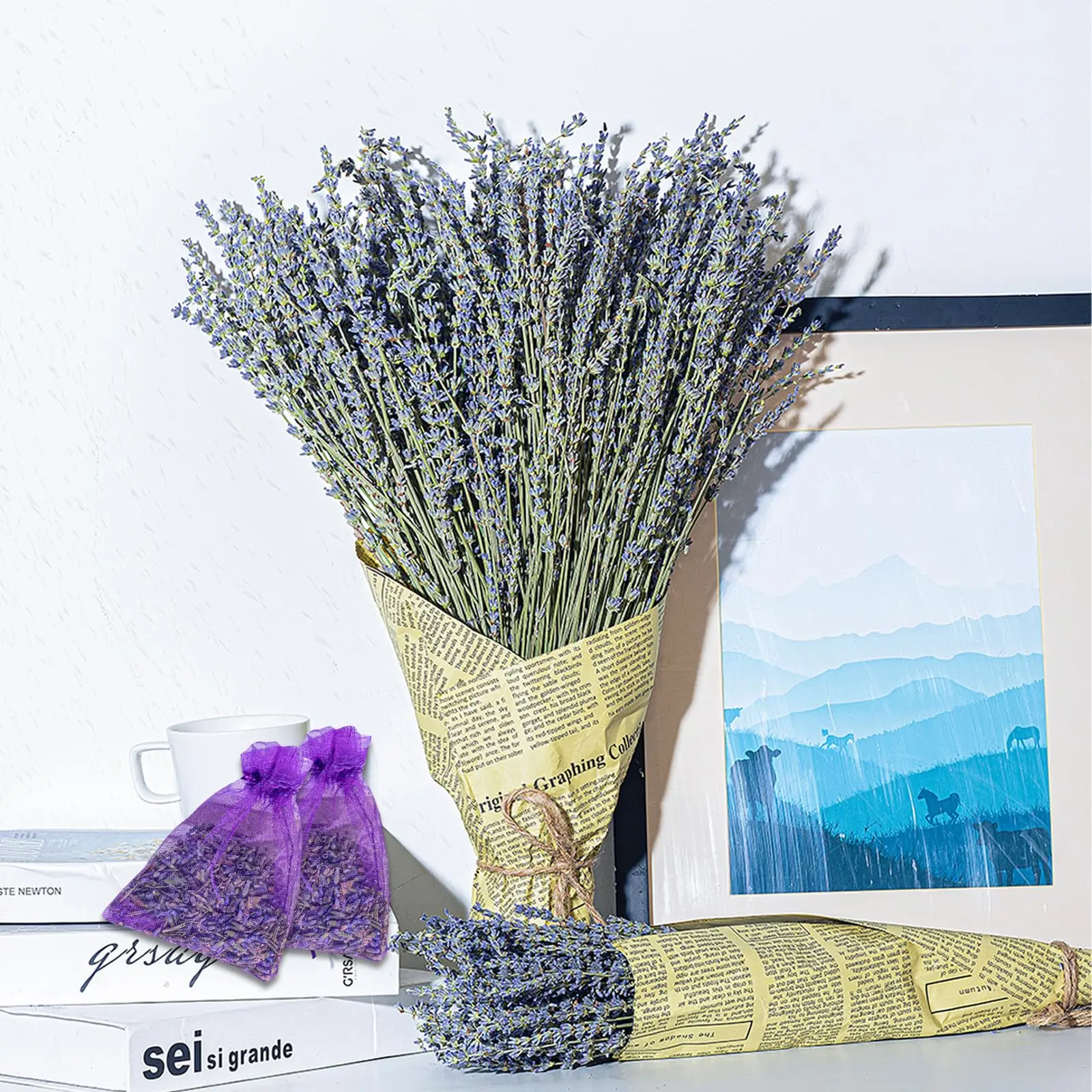 Dried Lavender Bundles Sachets,Natural Dried Lavender Flowers Bouquet for Wedding Party Gift Decor,Photo Props,Home Fragrance