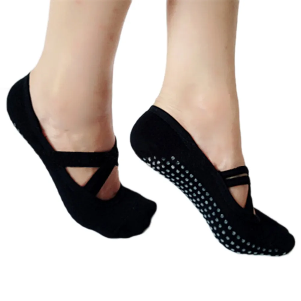 Yoga Socks for Women Non Skid Pilates Dance Low Cut Black 3D Absorption Cushioning Stability Sweat Absorbent Elastic