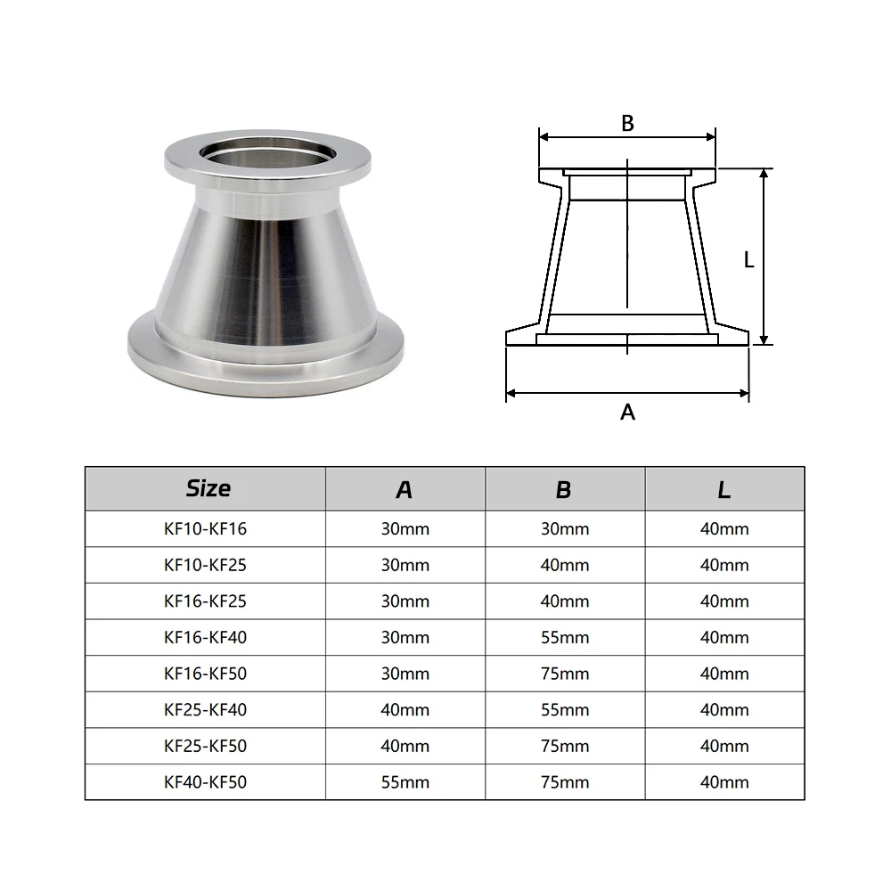 Przemysłowy reduktor stożkowy Tri Clamp do wysokiego próżnia - stal 304, wysoka szczelność, łatwa instalacja, adapter sanitarny KF16/KF25/KF40/KF50 — zdjęcie 3