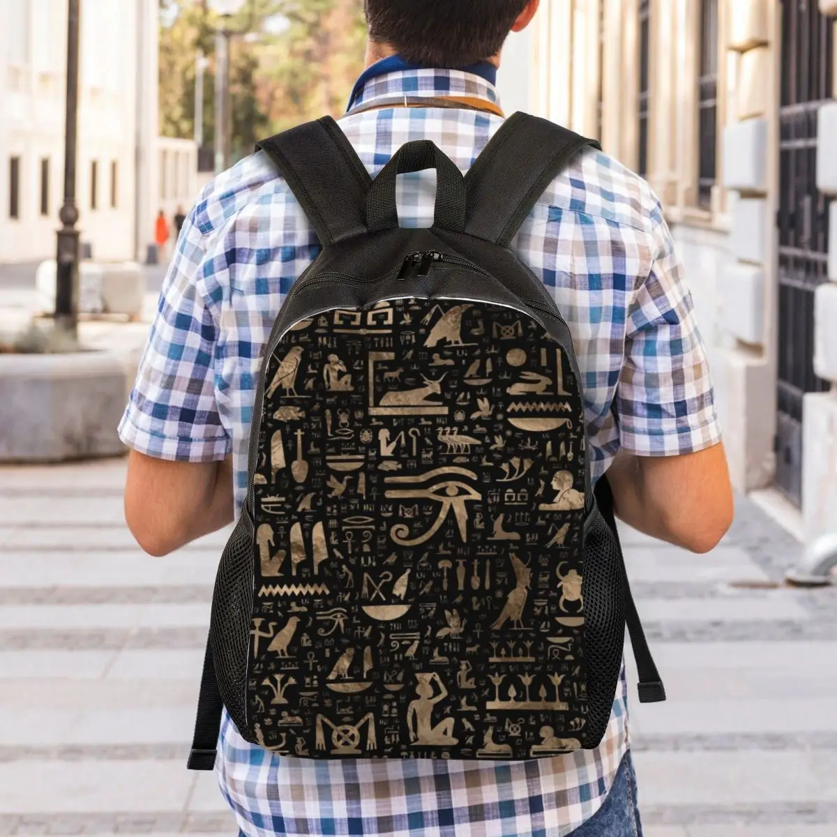 3D Print Ancient Egyptian Hieroglyphs Backpacks Egypt Culture College School Travel Bags Men Women Bookbag Fits 15 Inch Laptop