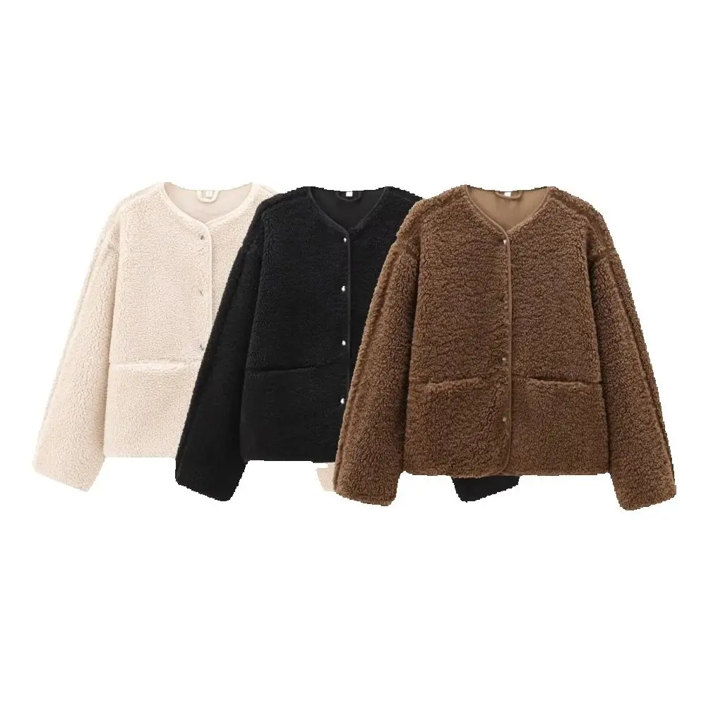 

Женская бархатная куртка Тедди с круглым вырезом и длинными рукавами, карманом на пуговицах, осень/зима, новое теплое пальто