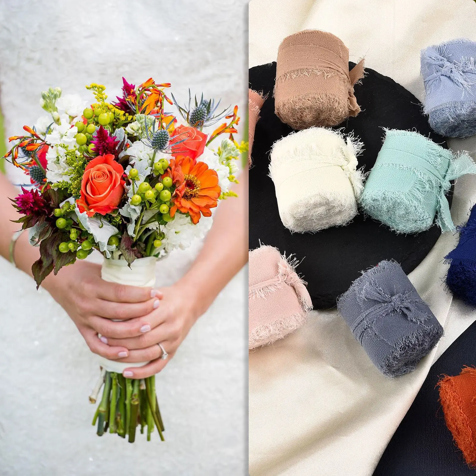 5M Real Pure Silk Ribbon Chiffon Satin Cotton Raw Edge For Handcrafts Wedding Party Bridal Bouquet Invitations Ribbon Band