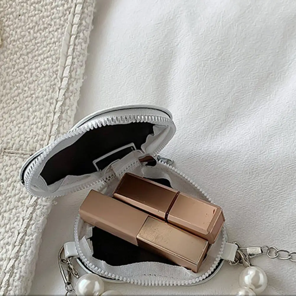 Mini Women Crossbody Bag Small Metal Pearl Chain Solid Color Faux Leather Casual Lady Shoulder Bag Coins Purse Lipstick Bag