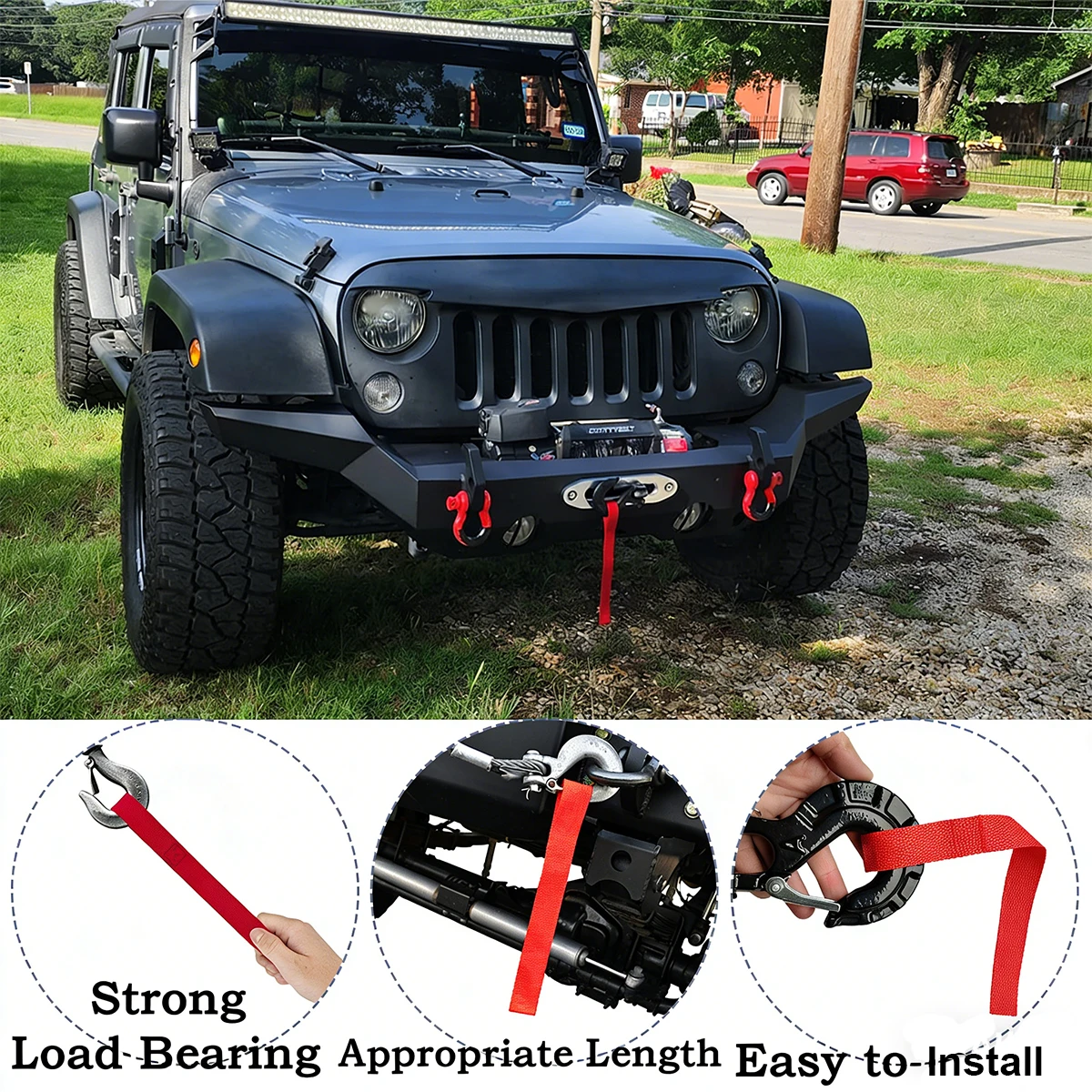 Car Exterior Winch Hook Pull Hook Strap Winch Cable Rope Nylon Strip for Universal Model Suzuki Jimny Jeep Wrangler JL 2018-2024