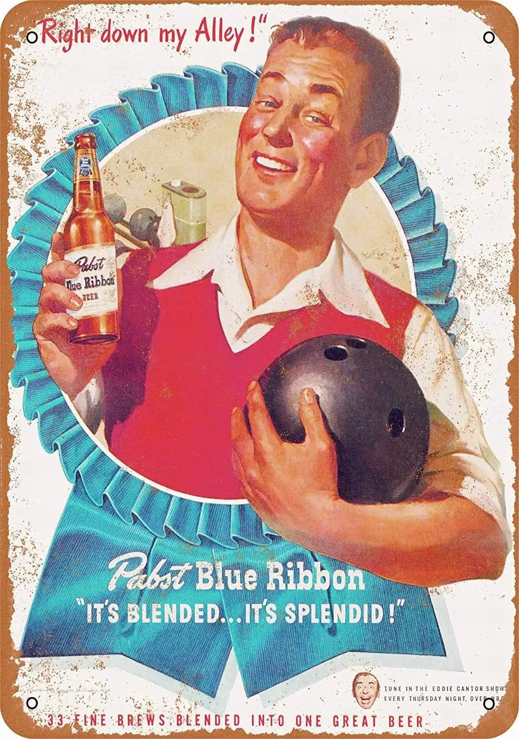 LoMall 8 x 12 Metal Sign - Pabst Beer Bowling - Vintage Wall Decor Art sign
