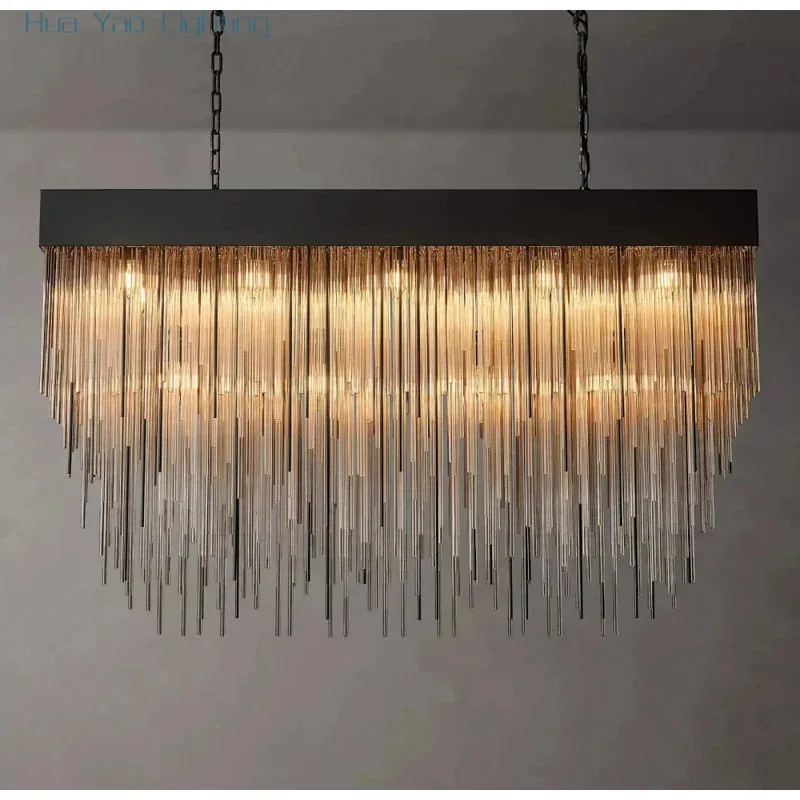 2026 Modern Glass LED Cascada Rectangular Chandelier Decoration Living Room Kitchen Island Dining Room Hanging Lights